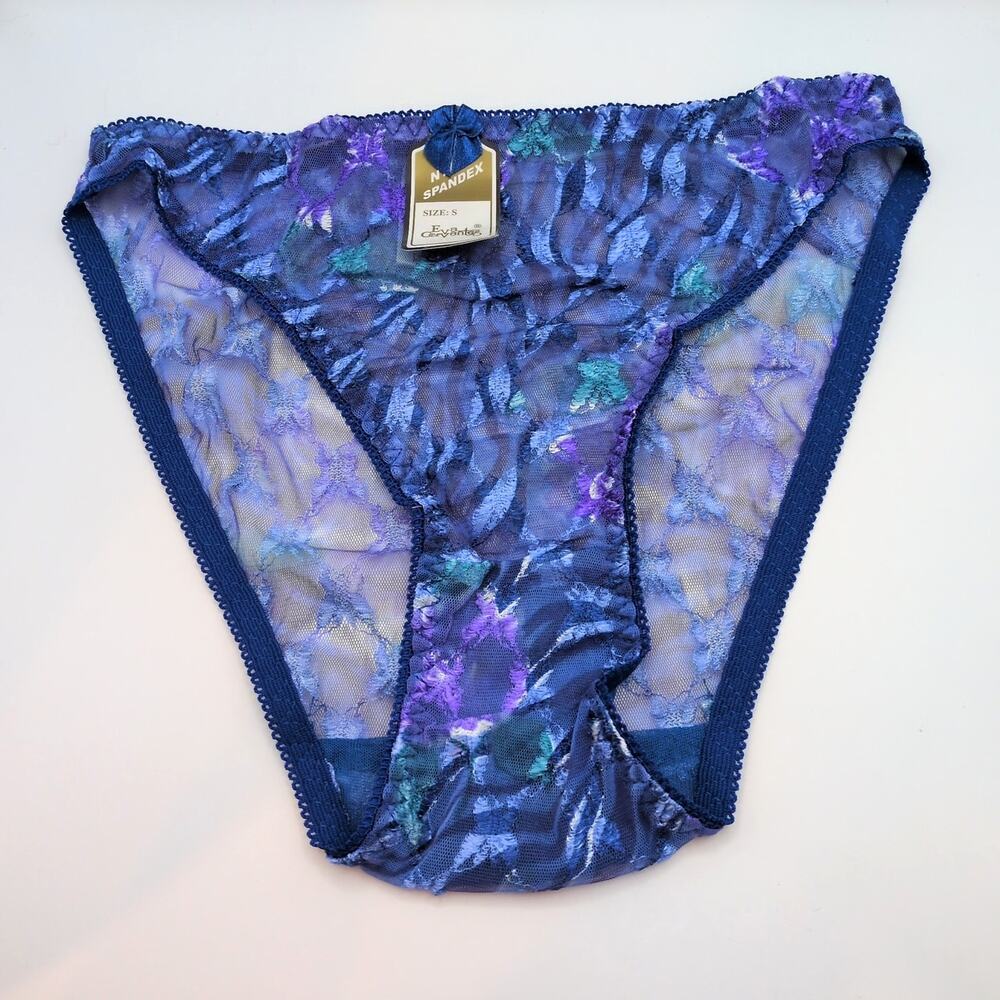 VTG NWT 90s Sheer High Rise Lace Blue Panties Underwear Small Eva Cervantes